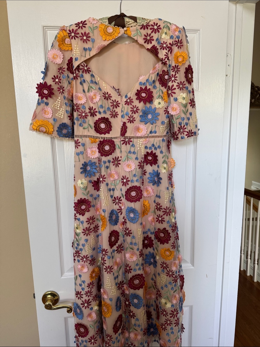 Floral Embroidered Midi Dress in Blush Pink